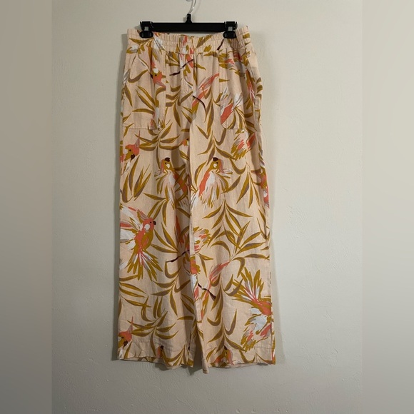 Rafella Paradise Print Linen Wide-Leg Pants LARGE - Picture 1 of 2